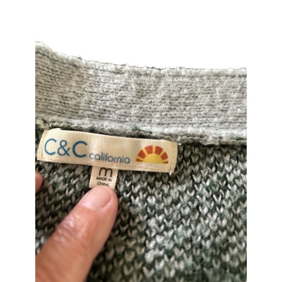 C&C California Pink Gray & Green Pattern V-Neck Knit Button-up Cardigan Sweater - Picture 2 of 6